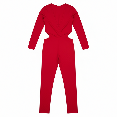 Jade cutout backless jumpsuit - red