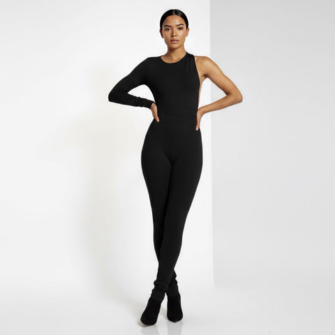 Nikol one shoulder backless jumpsuit - black