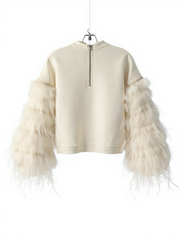 Product image back view with zipper of the Nik Spruill AIR SPACE OFF WHITE TOP featuring fluffy sleeves showcasing the latest fashion.