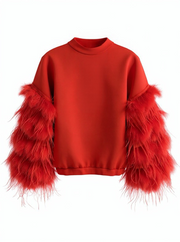 A front view product photo of the Nik Spruill AIR SPACE RED TOP feathered sleeves top in red.