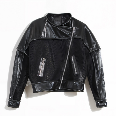 product photo, motorcycle jacket, eel skin leather jacket, Nik Spruill, exotic material leather jacket