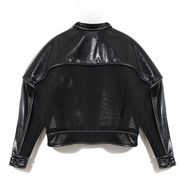 Black eel skin leather and mesh jacket on a white background