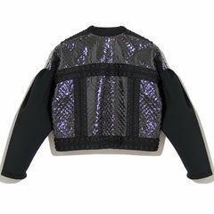 Black jacket with reflective pattern on a white background