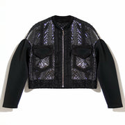 Black jacket with detailing on a white background