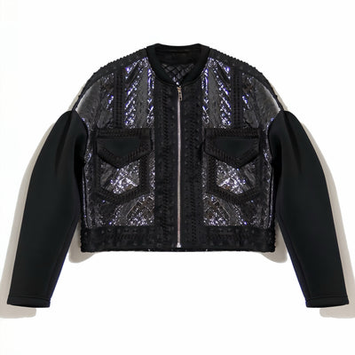 Black jacket with detailing on a white background
