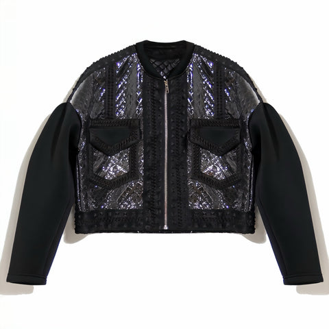 Black jacket with detailing on a white background
