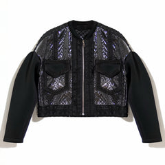 Black jacket with detailing on a white background