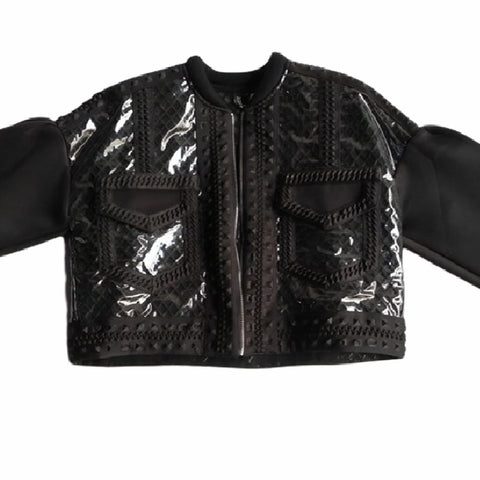 Black textured jacket on a white background