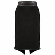 A Nik Spruill Freedom exotic leather midi skirt on a white background.