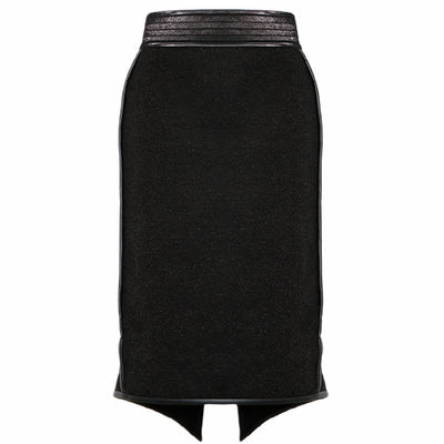 A Nik Spruill Freedom exotic leather midi skirt on a white background.