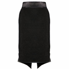A Nik Spruill Freedom exotic leather midi skirt on a white background.