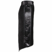 Nik Spruill Black pencil skirt with exotic leather panel. Product photo on a white background