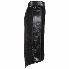 Nik Spruill Black pencil skirt with exotic leather panel. Product photo on a white background