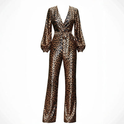 Leopard print jumpsuit on a white background