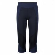 Black and blue athletic leggings on a white background