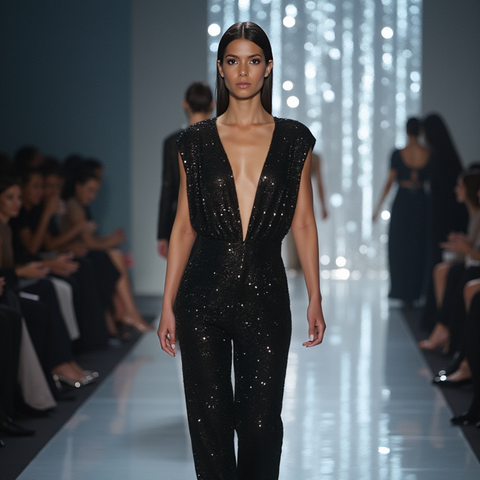 Glitz Sequined Jumpsuit - Black