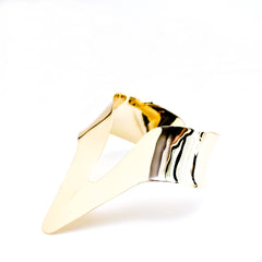 A NANISCA - GOLD ring with a black and white stripe on it by Nik Spruill.