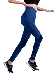 A woman in a YABEI X Moves Athletix black top and COLOR BOLT HIGH WAIST LEGGING BLUE.
