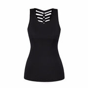 A black Nik Spruill Sydney tank with a cut out back.