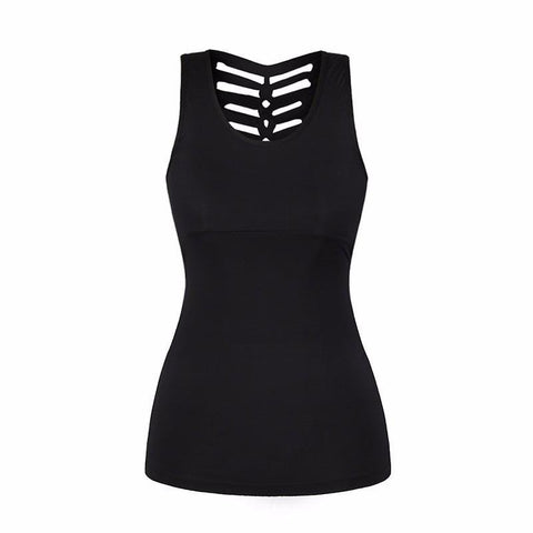 A black Nik Spruill Sydney tank with a cut out back.