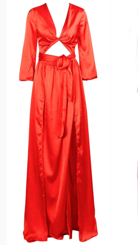 An Effortless Double Slit Maxi Dress - Orange with a cut out back from Nik Spruill.