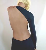 one strut models black one shoulder jumpsuit don't do it video, model back view, one strut models, nik spruill brand