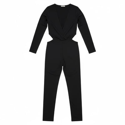 Nicole spruill, backless jumpsuit, cutout blackjumpuit hbds on head deep plunge neckline