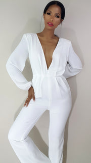nicole spruill, white long sleeve jumpsuit