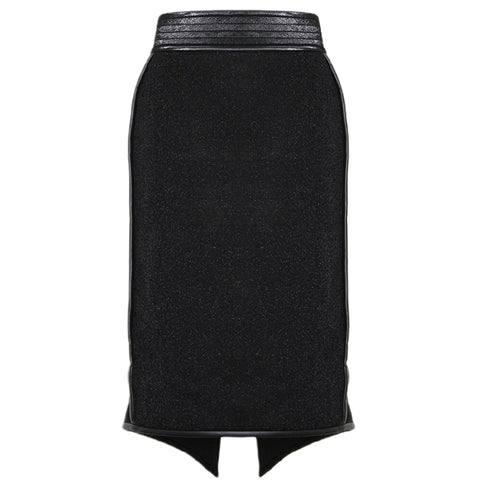 A Nik Spruill Freedom exotic leather midi skirt on a white background.