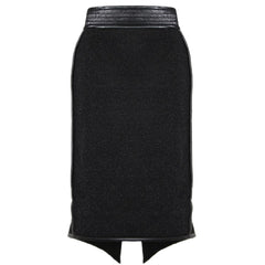 A Nik Spruill Freedom exotic leather midi skirt on a white background.