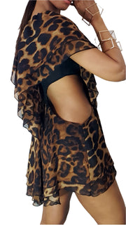 A woman wearing a Sahaja leopard Cutout Romper by Nik Spruill.