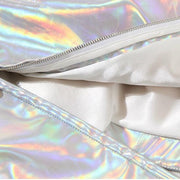 a white purse with a zipper on it.