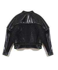 back view eel skin jacket, black leather jacket, open mesh, Nik Spruill, Couture jacket
