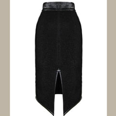 A Nik Spruill Freedom exotic leather midi skirt with a slit on the side.