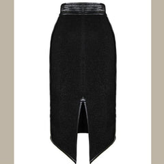 A Nik Spruill Freedom exotic leather midi skirt with a slit on the side.